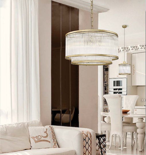Viokef Karolina Pendant Light Gold with Crystals for Socket E27 22x220cm