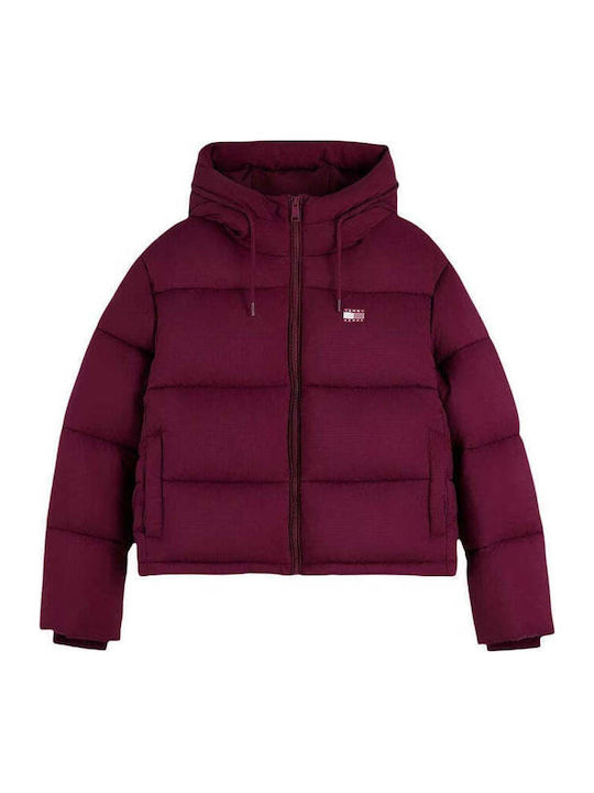 Long Women's Puffer Jacket for Winter Burgundy