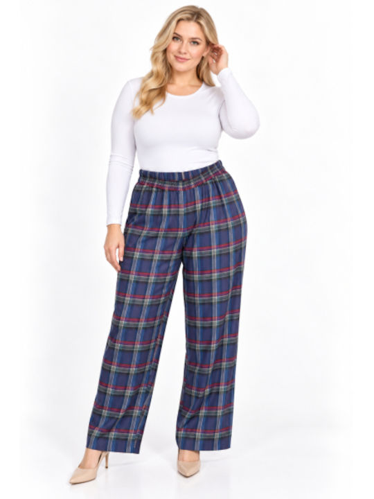 Pantaloni Dama Din Țesătură Cu Cauciuc În Croială Regular Albastru WH-41561-27TR-Albastru