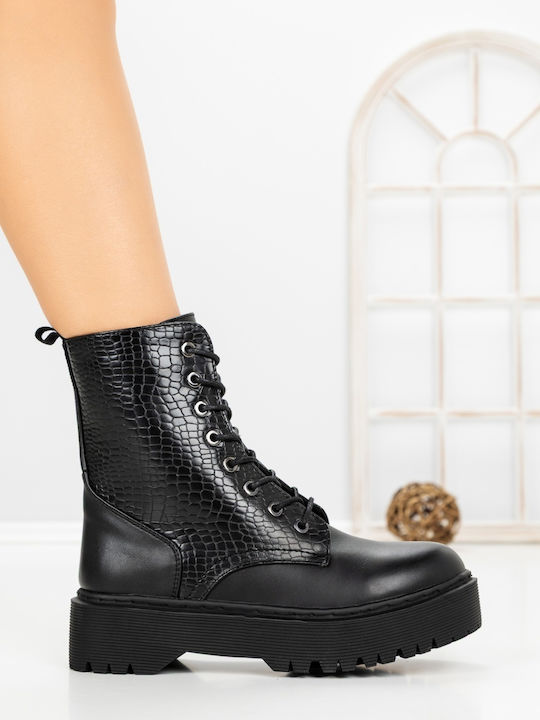 Ghete Dama de Piele cu Toc Mediu Negre