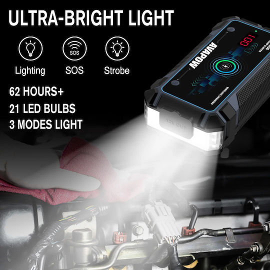 Avapow A9 Plus Преносим Стартер за Автомобилен Акумулатор и Мотоциклет 12000mAh с Power Bank / USB / Фенер 12V