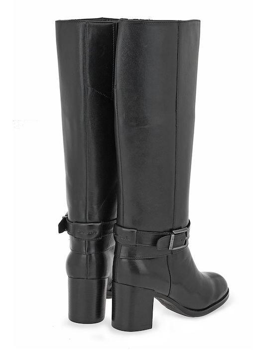 Black Leather Women's Boots with a Mid Heel
