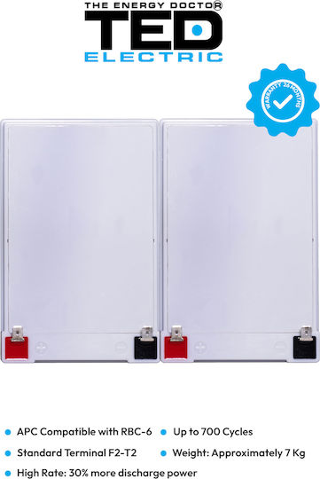 Battery Pack Compatible Apc Rbc6 24v 14.5ah 2x12v Ted Electric