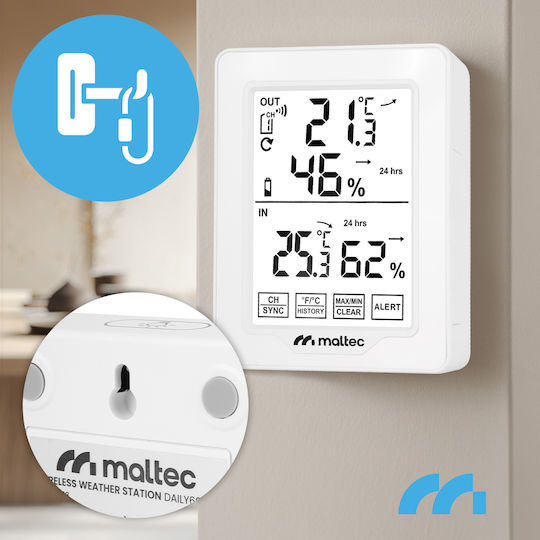 MalTec Ασύρματος Μετεωρολογικός Σταθμός Ψηφιακός Επιτραπέζιος Λευκός