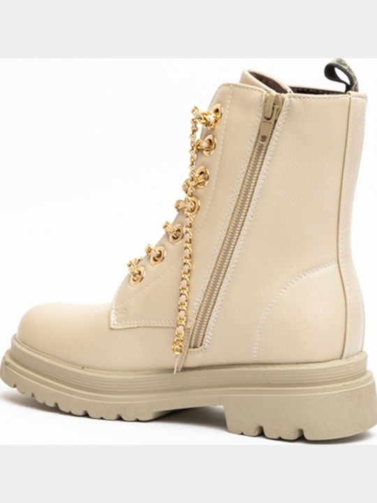 Kids Military Boots with Laces Beige
