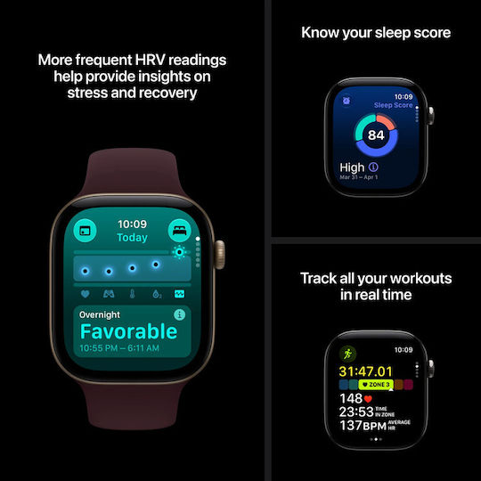 Apple Watch Series 12 Cellular Aluminium 42mm Waterproof with Heart Rate Monitor (Light Gold Aluminium with Sand Sport Band - S/M)