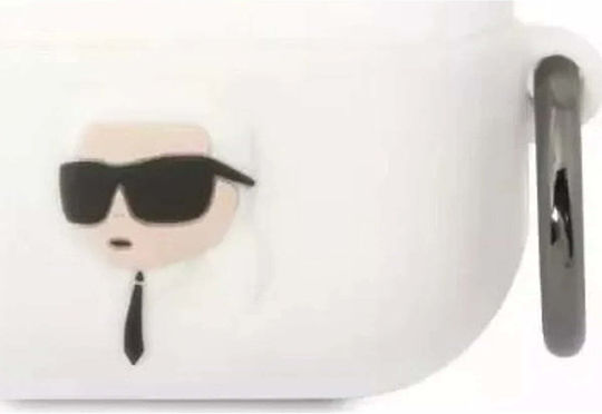 Karl Lagerfeld Karl Head 3D Θήκη Σιλικόνης με Γάντζο σε Λευκό χρώμα για Apple AirPods Pro