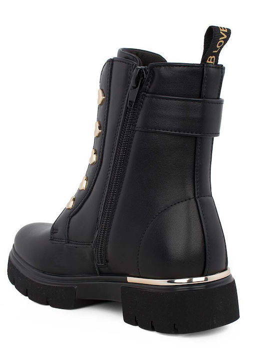 Anatomische Leder Kinderstiefel mit Reissverschluss Schwarz