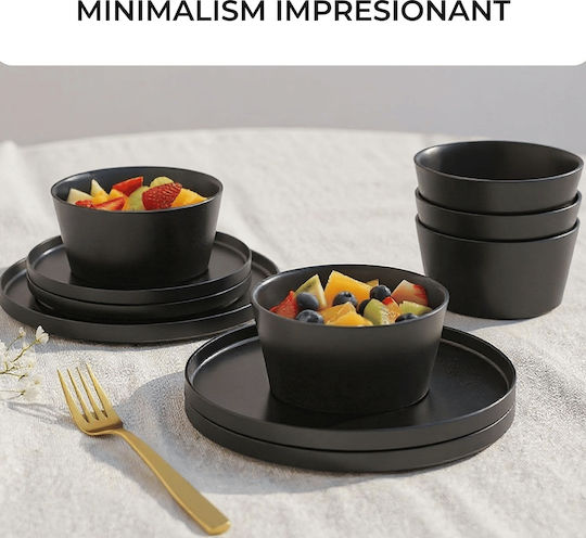 Miamio Negru Ceramică Set de Vase 16buc.