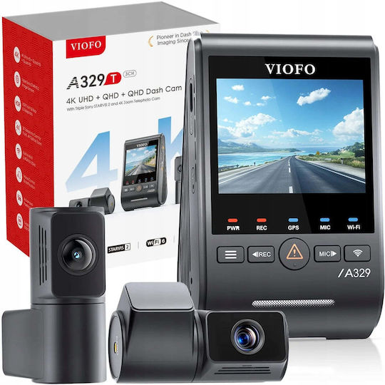 VIF A329T Car DVR Camera Set 4K with 2.4" Screen Wi-Fi GPS & Rear Camera