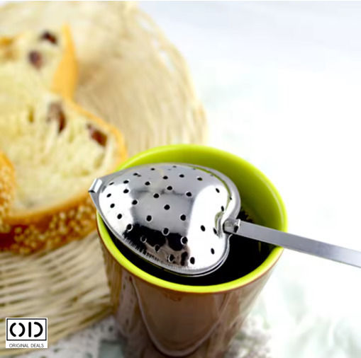 Set 2 Fruit Herb Tea Infusers Stainless Steel Heart Shape 1 Fixed Handle + 1 Chain Handle Original Deals