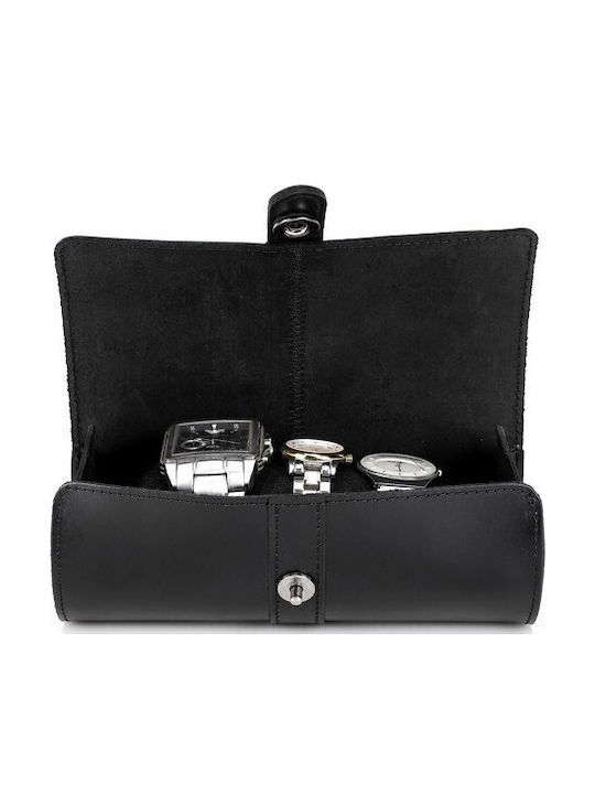 Leather Travel Case for 3 Watches Watch Roll Daponte Black