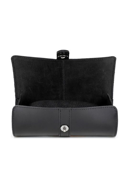 Leather Travel Case for 3 Watches Watch Roll Daponte Black