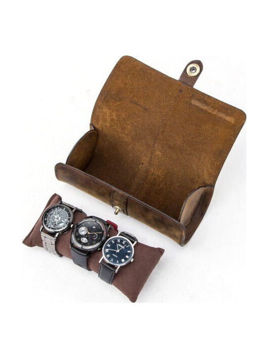 Leather Travel Case for 3 Watches Watch Roll Daponte Brown