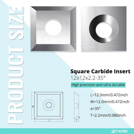 Set 10 Piese Carbura Detasabile Pentru Strunjirea Lemnului Rindea Pătrată 12x12x2.2 Mm Unghi 35 Grade 4 Muchii De Tăiere Cutie De Depozitare Inclusă