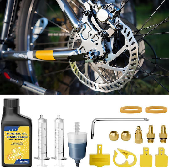 Kit de aerisire pentru frâne hidraulice compatibil cu biciclete Magura MT5 MT7 HS33 include 150ml ulei mineral seringi pâlnie transparentă adaptoare metalice