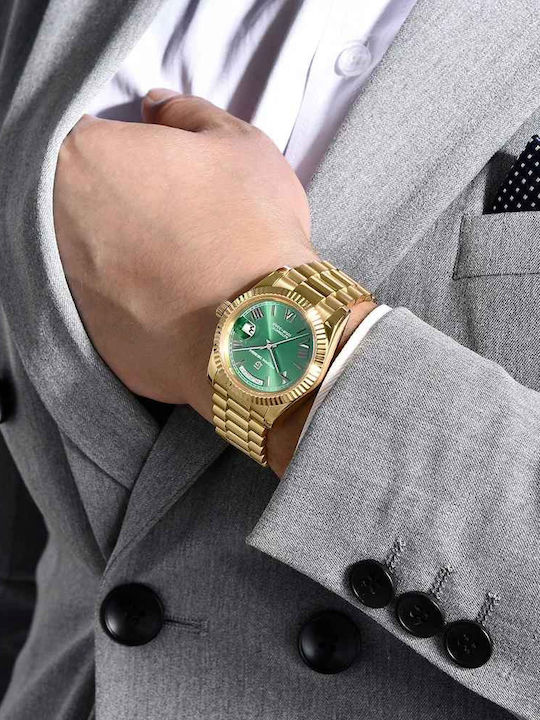 Pagani Design Ceas Bărbătesc 36mm Automat cu Brățară Din Oțel Gold / Green