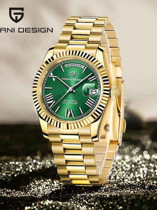 Pagani Design Ceas Bărbătesc 36mm Automat cu Brățară Din Oțel Gold / Green