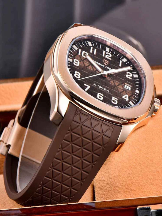Pagani Design Ceas Bărbătesc 41mm Automat cu Curea din Cauciuc Rose Gold / Maro