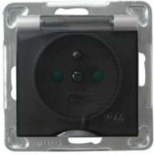 Ospel Single Power Socket Waterproof with Lid Silver