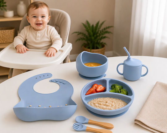 Set de masă din silicon albastru 6 buc