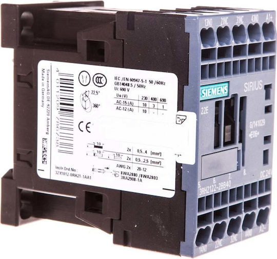 Вспомагателно Реле 2NO 2NC Бобина 24V DC S00 Пружинна Връзка Sirius 3RH2122-2BB40
