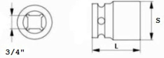 Jonnesway Long Pneumatic Socket with 3/4" Frame Host Diameter 3/4" / 33