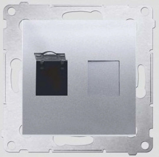 Priză De Rețea Computer Simon54 Monopost Rj45 Cat.6 Argintie Turnată D61.01/43