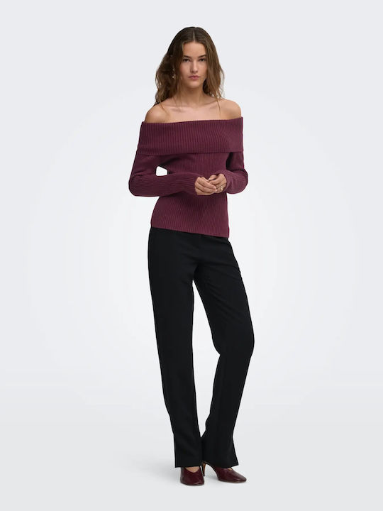 Women's Blouse Off-Shoulder Long Sleeve Burgundy
