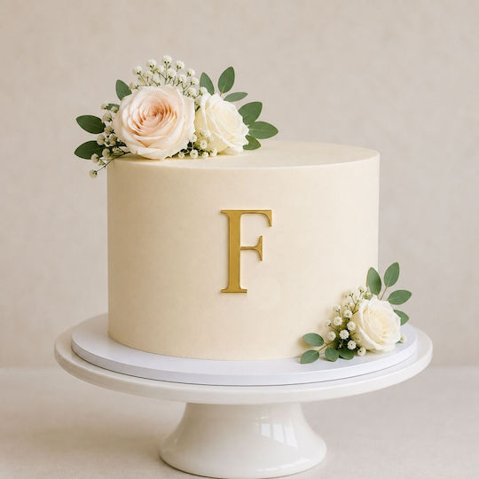 Acrilic Tort Topper Litera F Aur Model 9 Cm