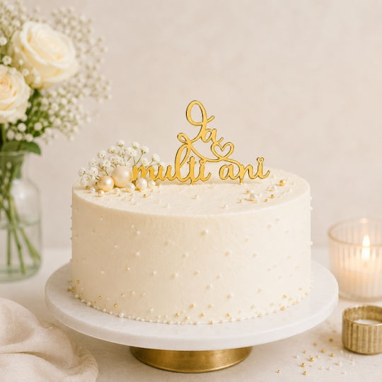 Acrylic Cake Topper "happy Birthday" Heart Gold Design 10 Cm Lumea