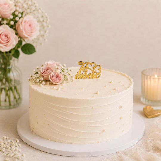 Topper Acrilic pentru Tort "I Love You" Model Aur 9 Cm