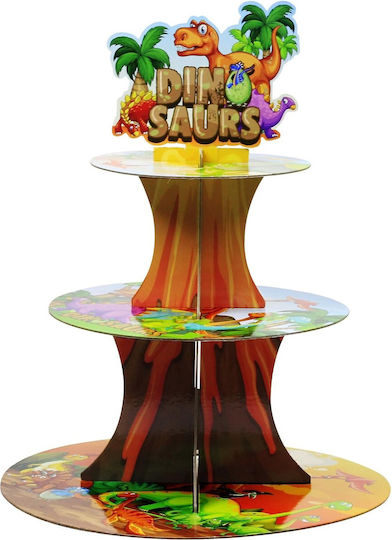 Stand Pentru Dulciuri Flippy Din Carton 3 Nivele Diametru 16 22 29 Cm Înălțime 38 Cm Temă Dinozaur Multicolor