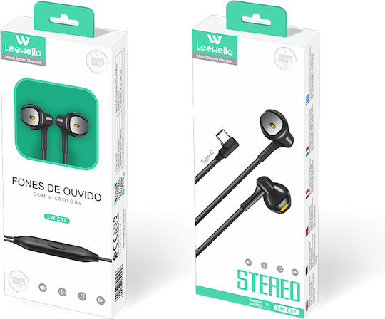 Lw-e03 In Ear Handsfree Слушалки с USB-C Щекер Черен