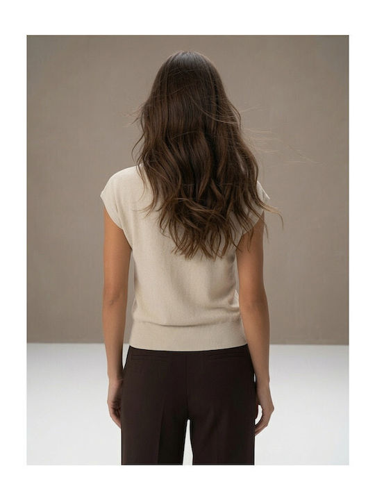 Women's Sleeveless Beige Sweater 26616-Beige
