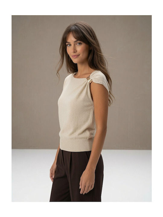 Women's Sleeveless Beige Sweater 26616-Beige