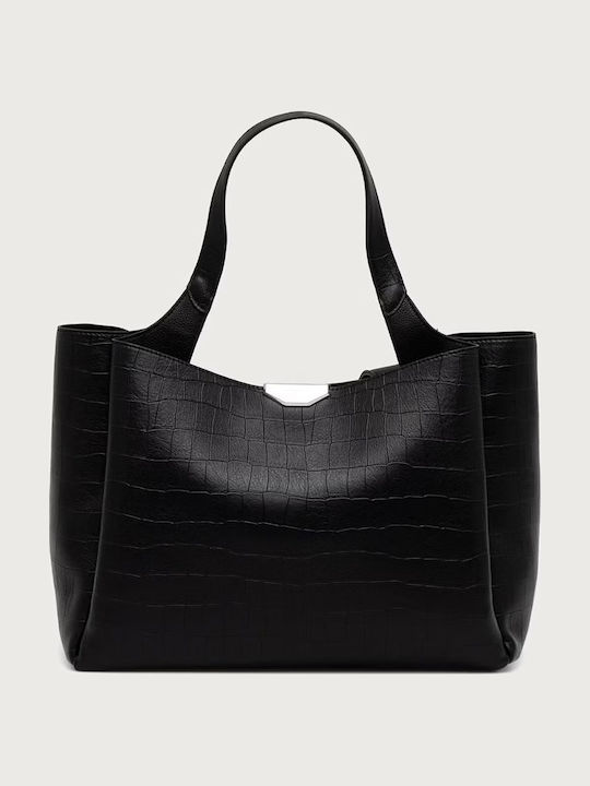DKNY Дамска кожена тоут чанта Кроко Черна