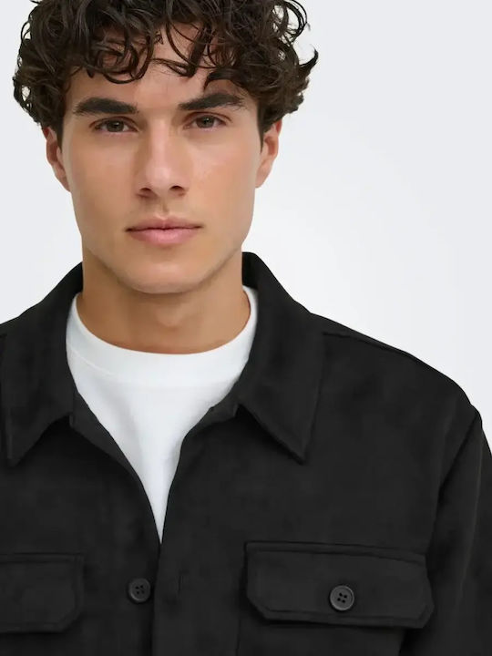 Langärmelig Denim Overshirt in Normale Passform Schwarz