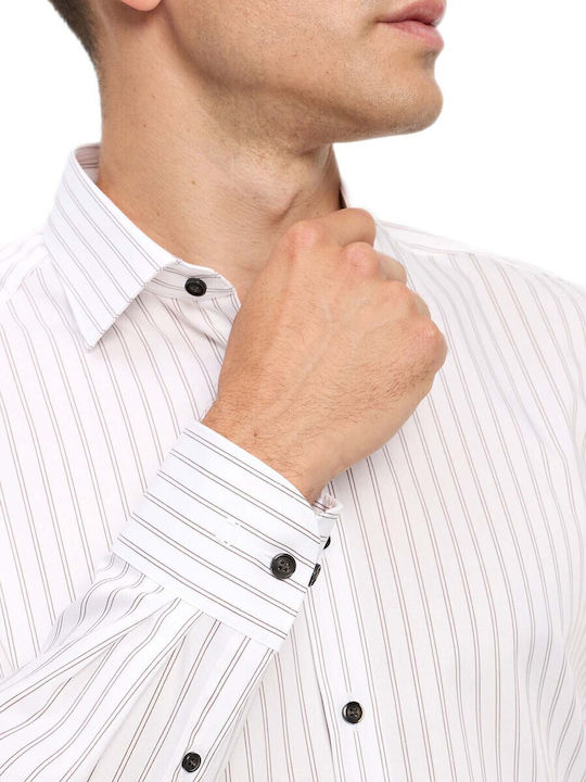 Level 5 Body Fit Long Sleeve Shirt in Narrow Fit Striped White