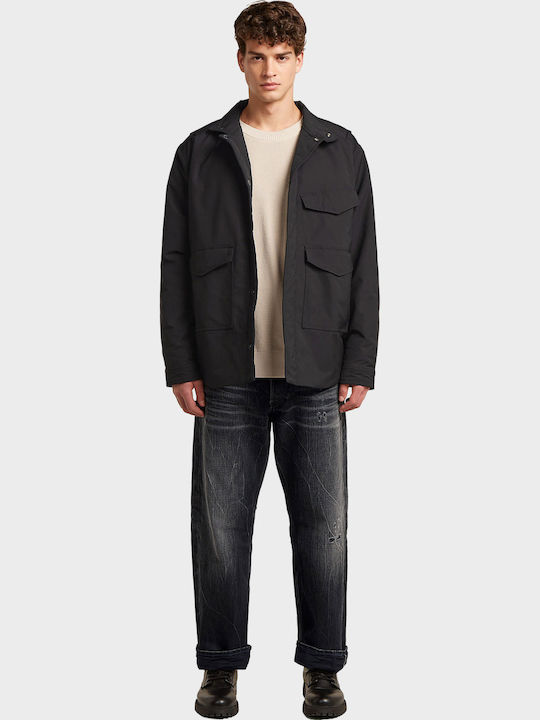 Utility Long Sleeve Overshirt in Slim Fit Black