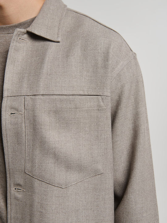 Long Sleeve Denim Overshirt Beige