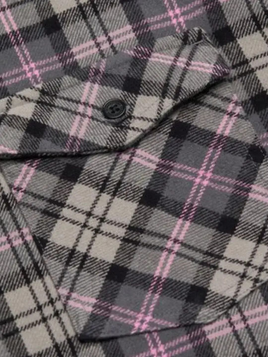 Cămașă Flanelată cu Mâneci Lungi, Regular Fit, în Carouri, Neagră