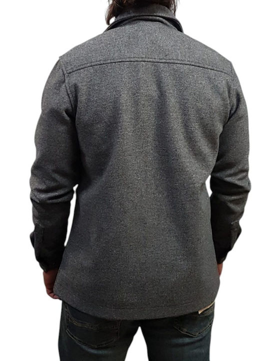 Long Sleeve Overshirt in Narrow Fit Grey Melange