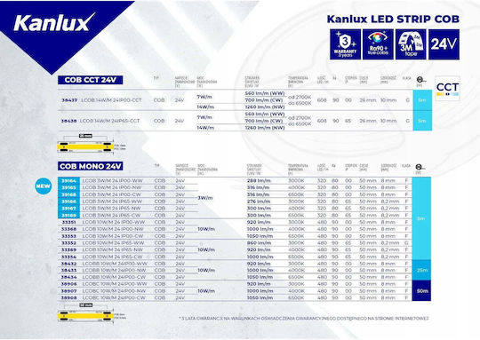 Kanlux LED Strip 12V Natural White Light 12m COB Type