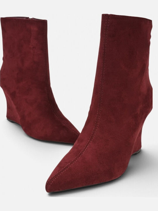 Suede Women's Ankle Boots with Platform Burgundy