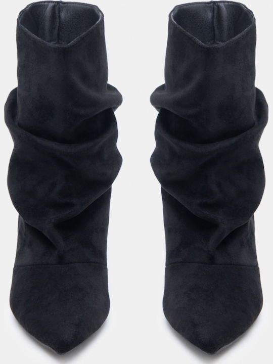 Wildleder Damen Stiefeletten mit Mittelhohem Absatz Schwarz