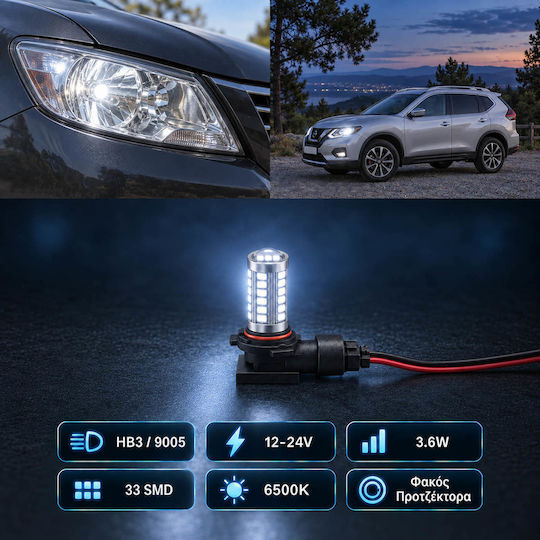 Автомобилна Крушка И Мотор HB3 LED 6500K Хладно Бяло 12-24V / 9-36V / 12V 3.6W