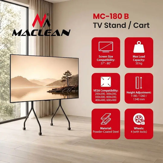 Maclean Energy MC-180 B Βάση Τηλεόρασης έως 80" και 50kg Μαύρο