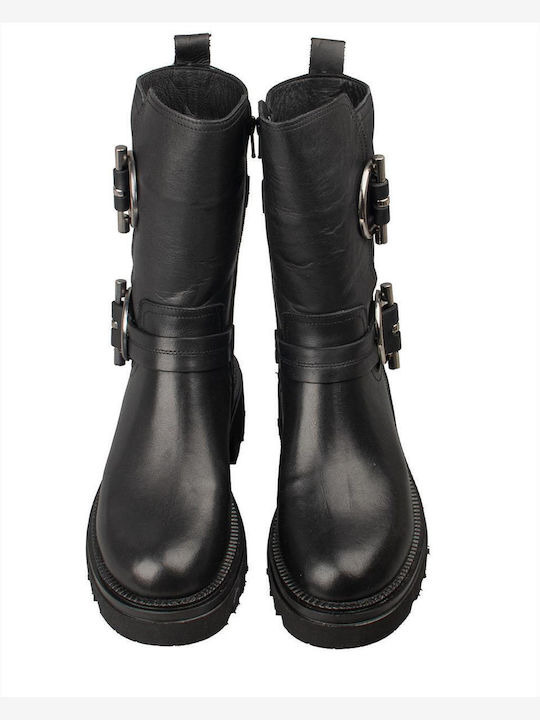 Damen Biker-Stiefel Schwarz