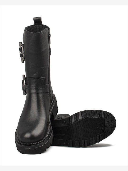 Damen Biker-Stiefel Schwarz